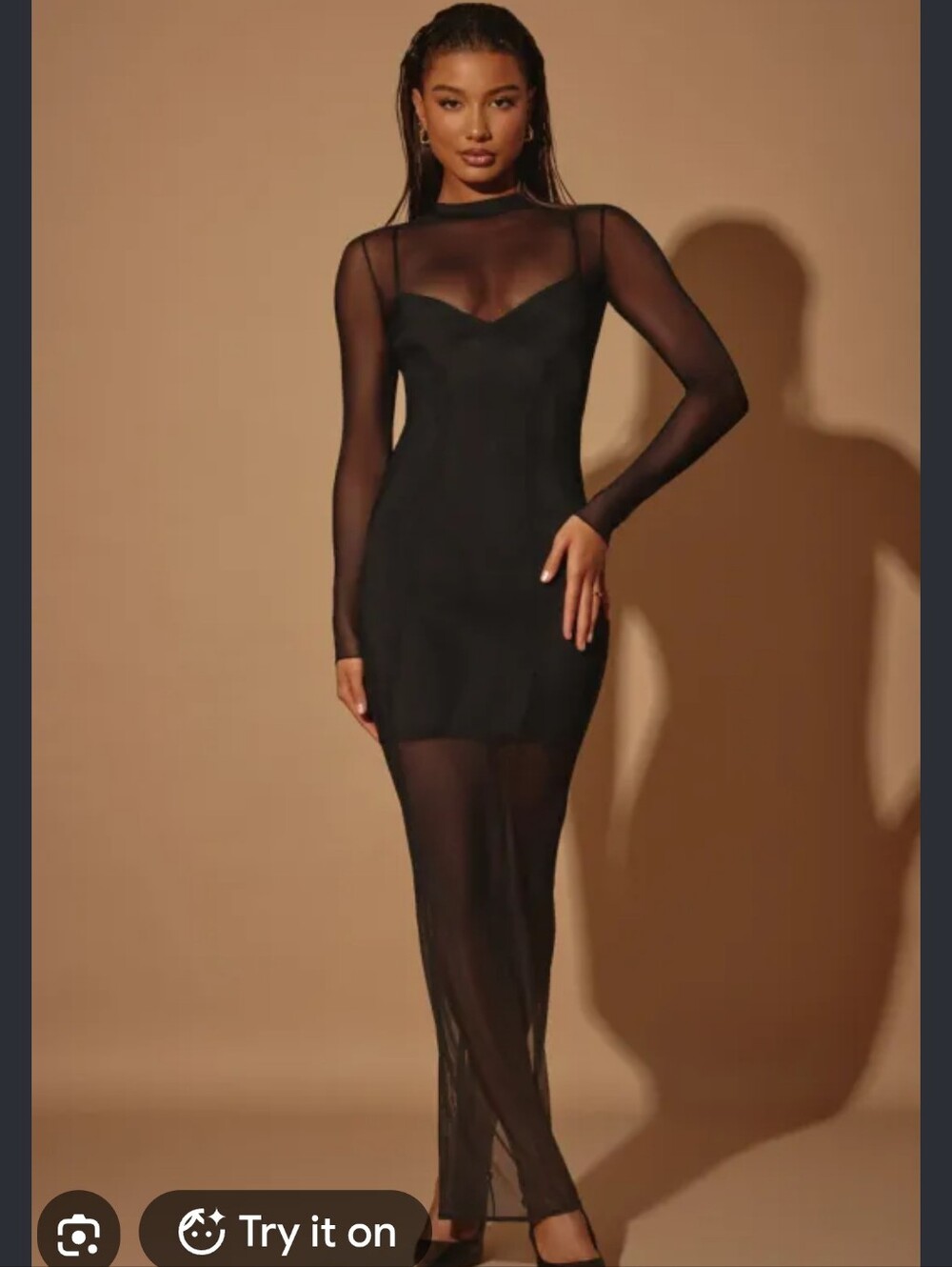 Oh Polly Black Sheer Long Sleeve Maxi Dress